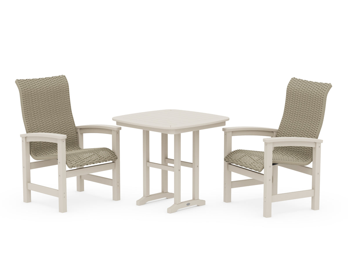 POLYWOOD Coastal Woven High-Back 3-Piece Dining Set in Sand / Dune Grass