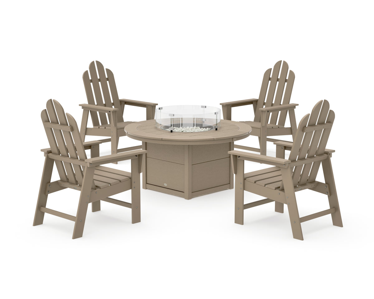 POLYWOOD Long Island 4-Piece Upright Adirondack Conversation Set with Fire Pit Table in Vintage Sahara