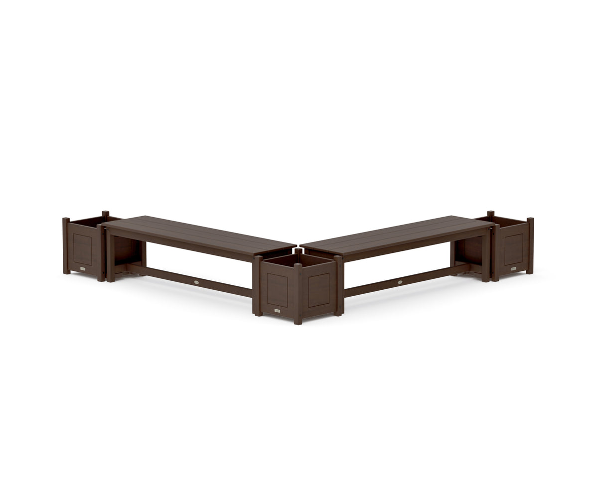 POLYWOOD 60" Country Living L-Shaped Planter Bench Corner Set in Kona