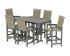 POLYWOOD Coastal Woven High-Back Arm Chair 7-Piece Bar Set in Slate Grey / Dune Grass