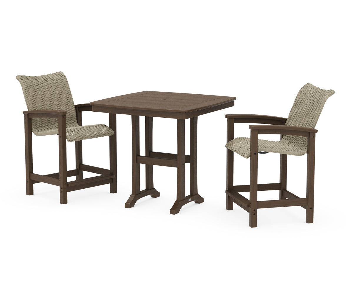 POLYWOOD Coastal Woven 3-Piece Counter Set with Trestle Legs in Kona / Dune Grass