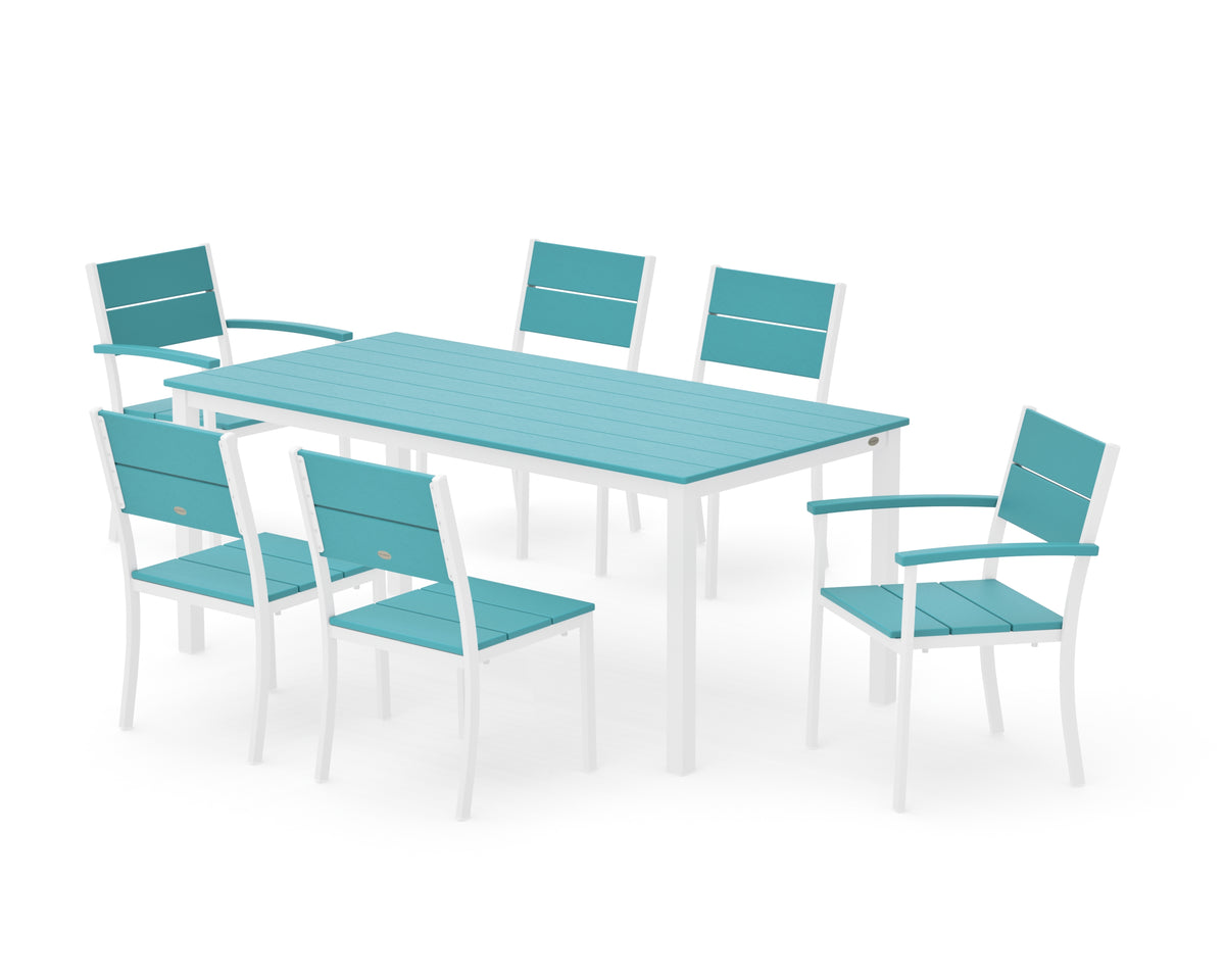 POLYWOOD Main Street 7-Piece Dining Set with Main Street 36" x 72" Dining Table in White / Aruba