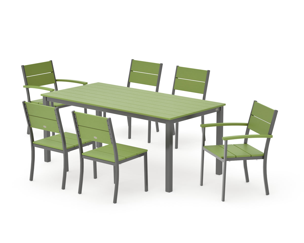 POLYWOOD Main Street 7-Piece Dining Set with Main Street 36" x 72" Dining Table in Charcoal / Lime