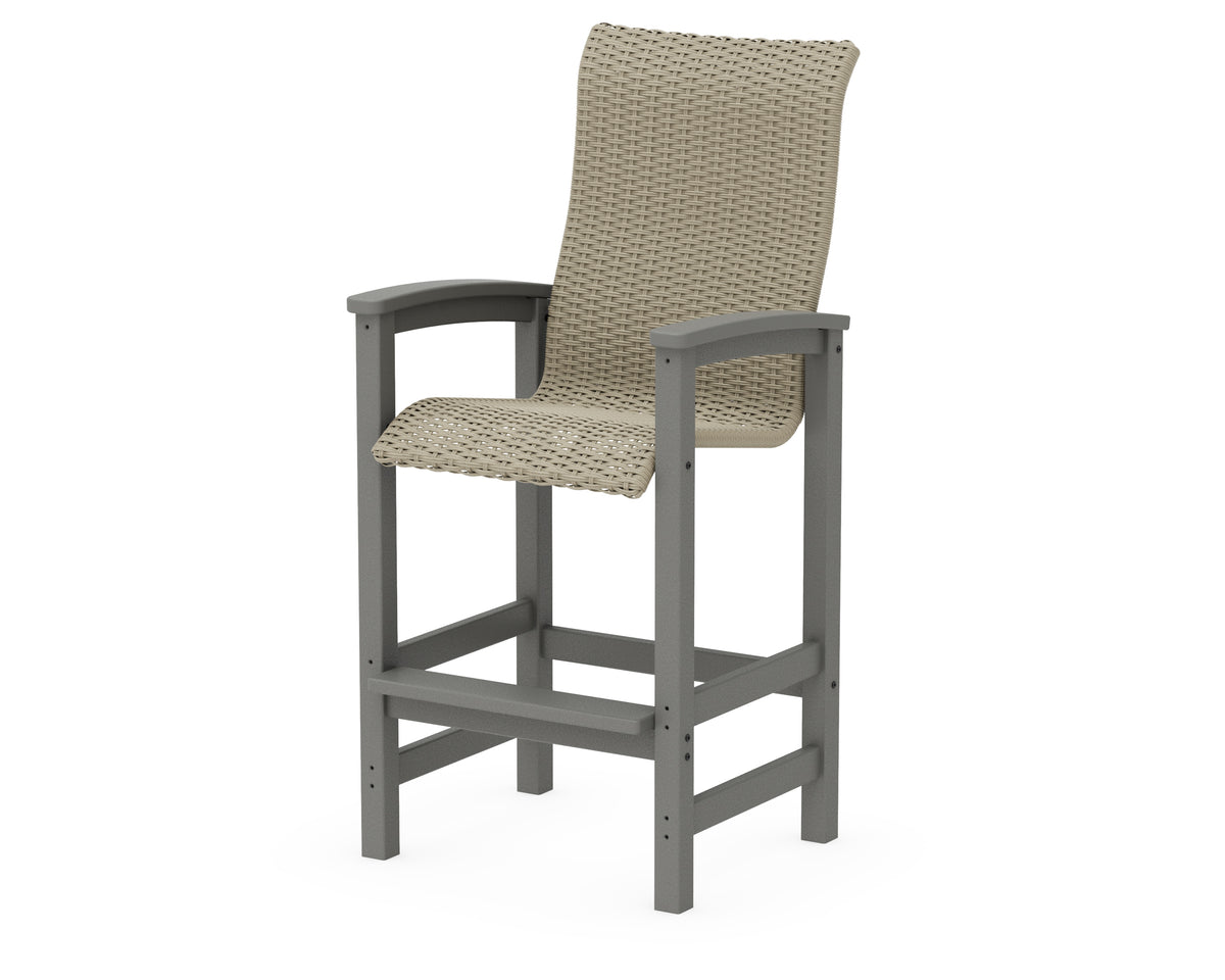 POLYWOOD Coastal Woven High-Back Bar Chair in Slate Grey / Dune Grass