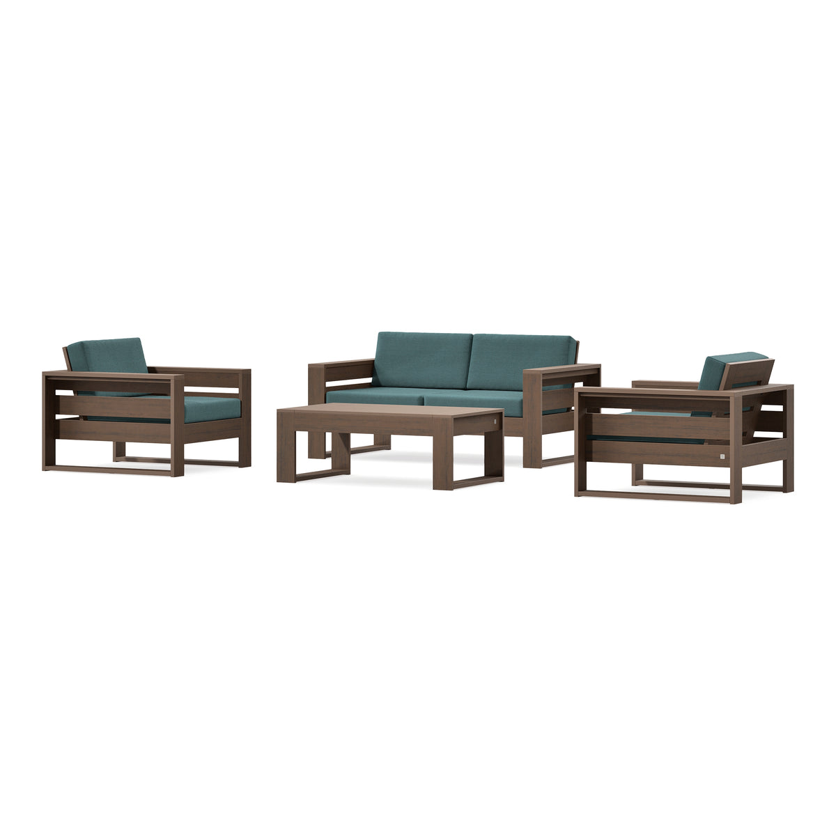 POLYWOOD PW Designer Series Latitude 4-Piece Lounge Loveseat Set in Kona / Ocean Teal