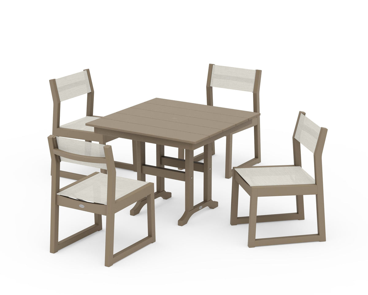 POLYWOOD EDGE Sling Side Chair 5-Piece Farmhouse Dining Set in Vintage Sahara / Parchment