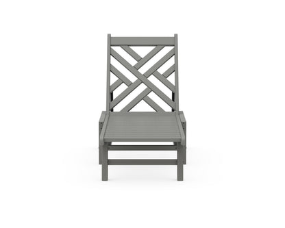 Angled view of the POLYWOOD Chippendale Chaise with Wheels in Slate Grey