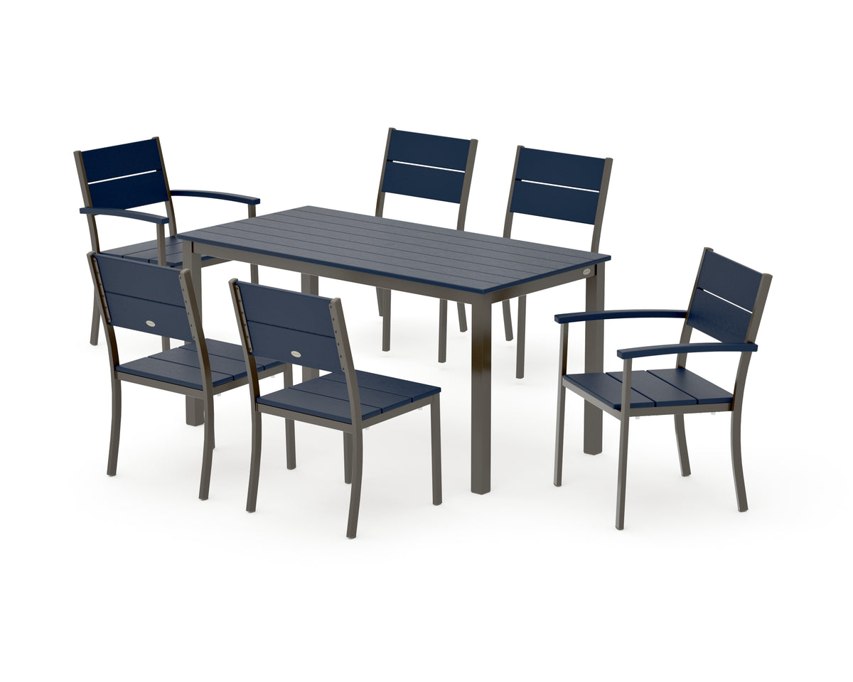 POLYWOOD Main Street 7-Piece Dining Set with Main Street 30 x 60 Dining Table in Bronze / Navy