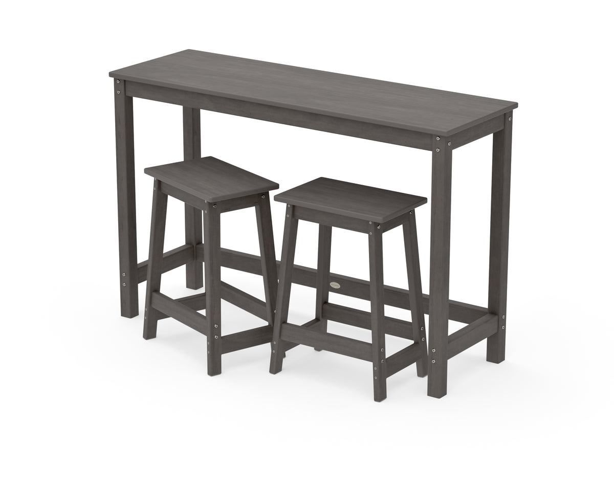 POLYWOOD Modern Studio Stool 3-Piece Counter Balcony Set in Driftwood