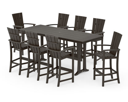 POLYWOOD Quattro Adirondack 9-Piece Farmhouse Bar Set with Trestle Legs in Vintage Coffee