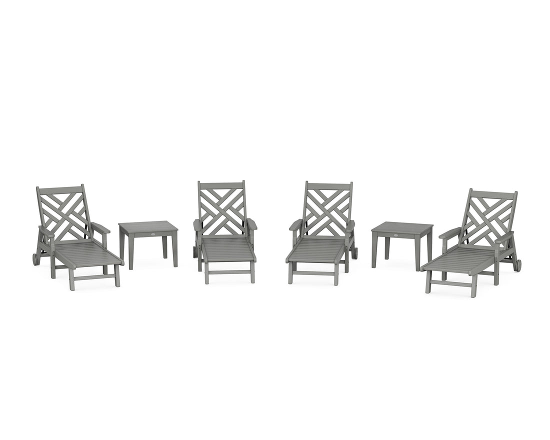 POLYWOOD Chippendale 6-Piece Chaise Set with Arms and Wheels in Slate Grey