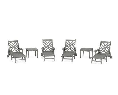 POLYWOOD Chippendale 6-Piece Chaise Set with Arms and Wheels in Slate Grey