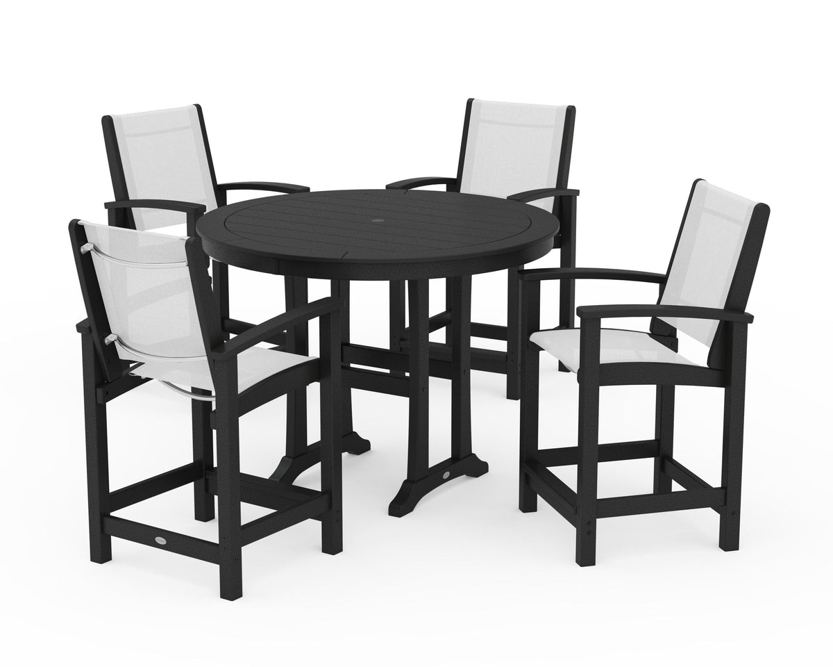 POLYWOOD Coastal 5-Piece Counter Set in Black / White