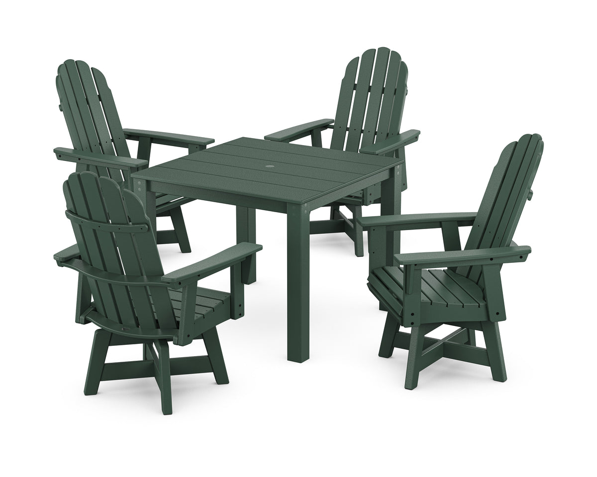 POLYWOOD Vineyard Curveback Adirondack 5-Piece Parsons Swivel Dining Set in Green