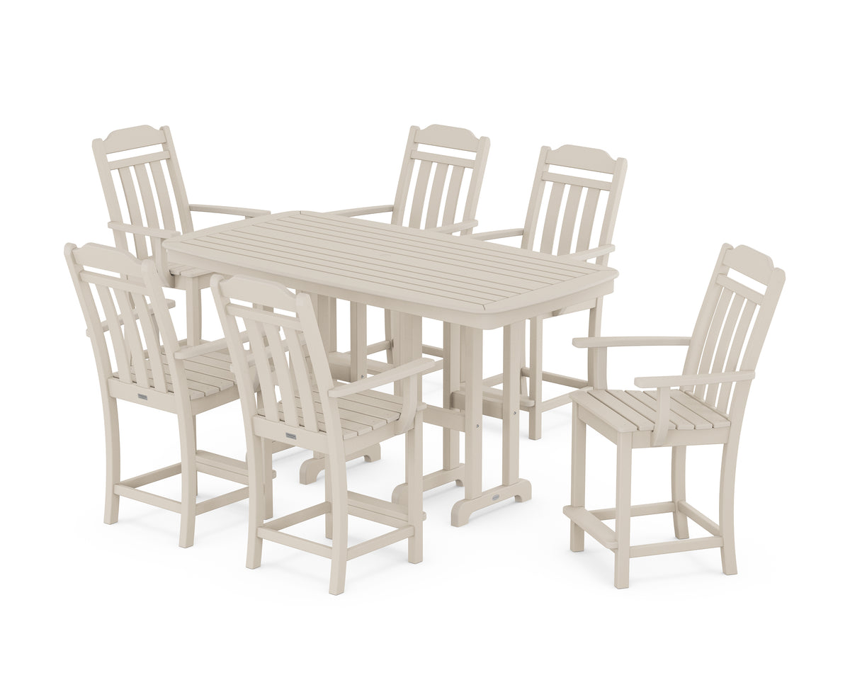 POLYWOOD Country Living Cottage Arm Chair 7-Piece Counter Set in Sand