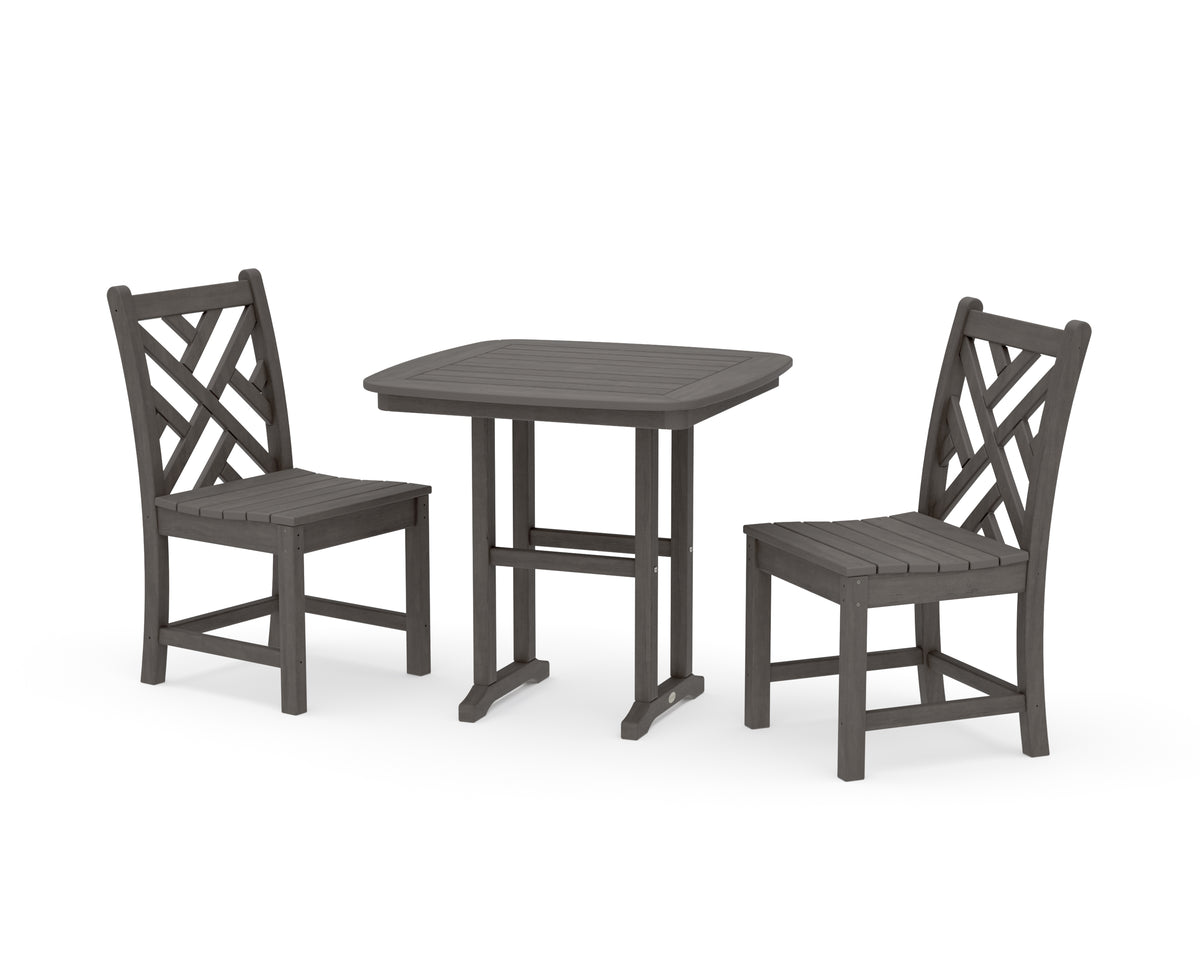 POLYWOOD Chippendale Side Chair 3-Piece Dining Set in Driftwood