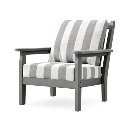 POLYWOOD Chippendale Deep Seating Chair in Slate Grey / Cabana Stripe Grey Mist