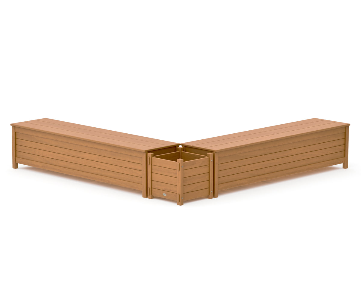 POLYWOOD 72" Nautical L-Shaped Planter Storage Bench Set in Natural