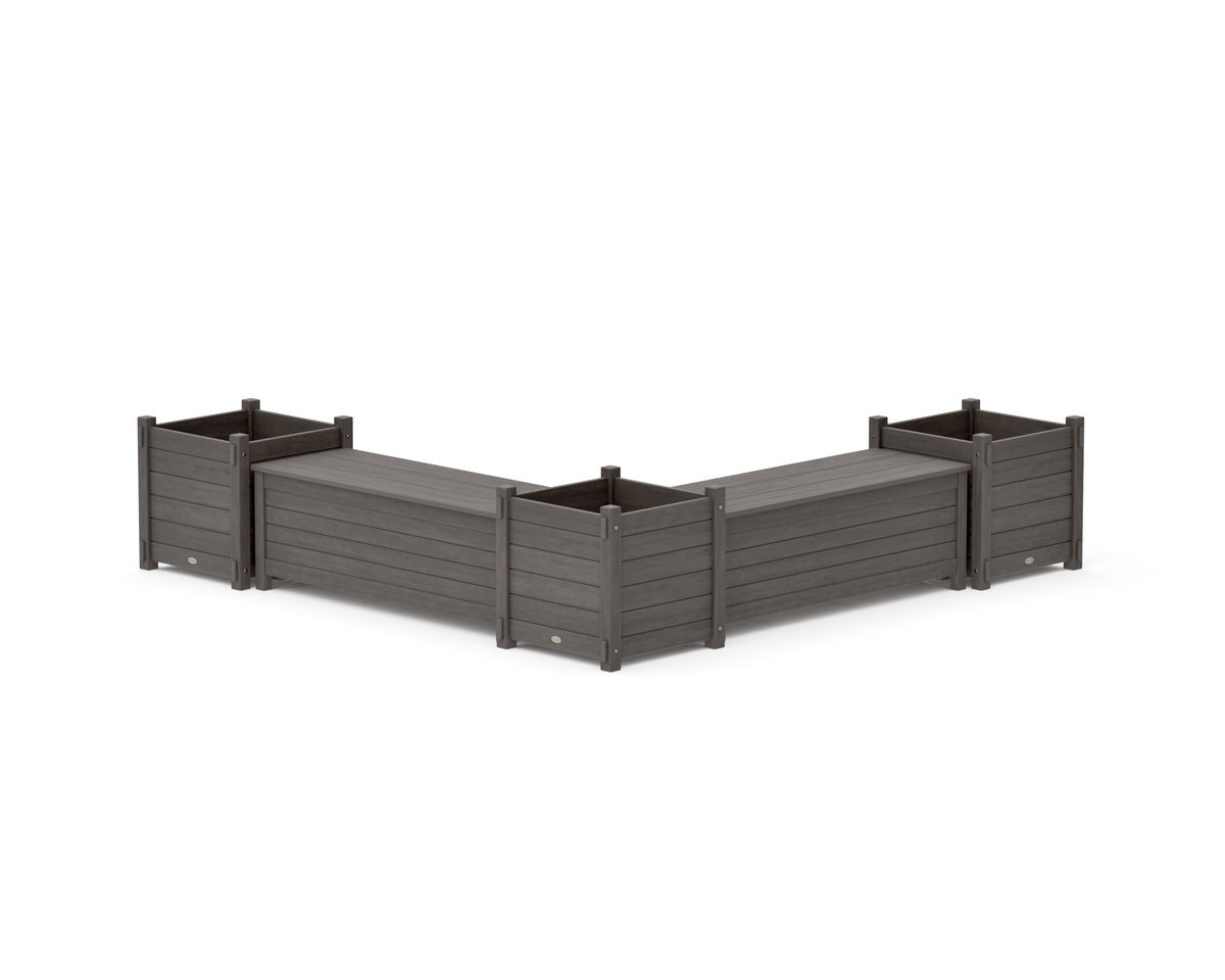 POLYWOOD 48" Nautical L-Shaped Planter Storage Bench Corner Set - Large in Driftwood