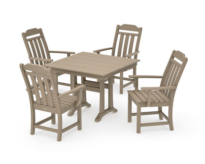 POLYWOOD Cottage 5-Piece Farmhouse Dining Set with Trestle Legs in Vintage Sahara