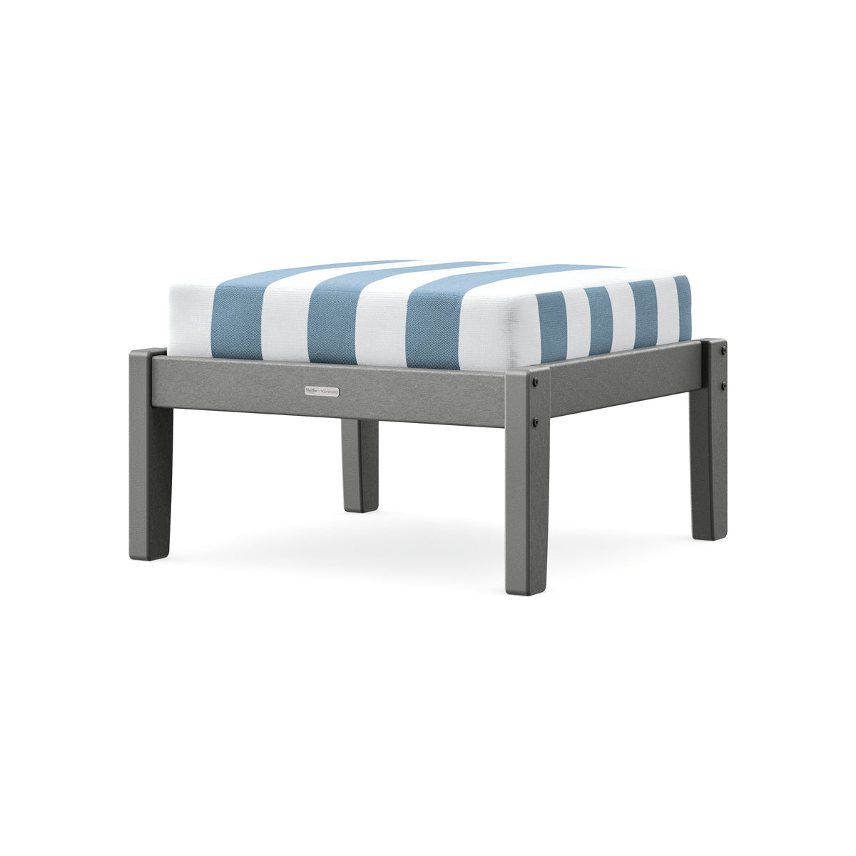 POLYWOOD Chinoiserie Deep Seating Ottoman in Slate Grey / Cabana Stripe Sky Blue