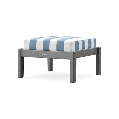 POLYWOOD Chinoiserie Deep Seating Ottoman in Slate Grey / Cabana Stripe Sky Blue