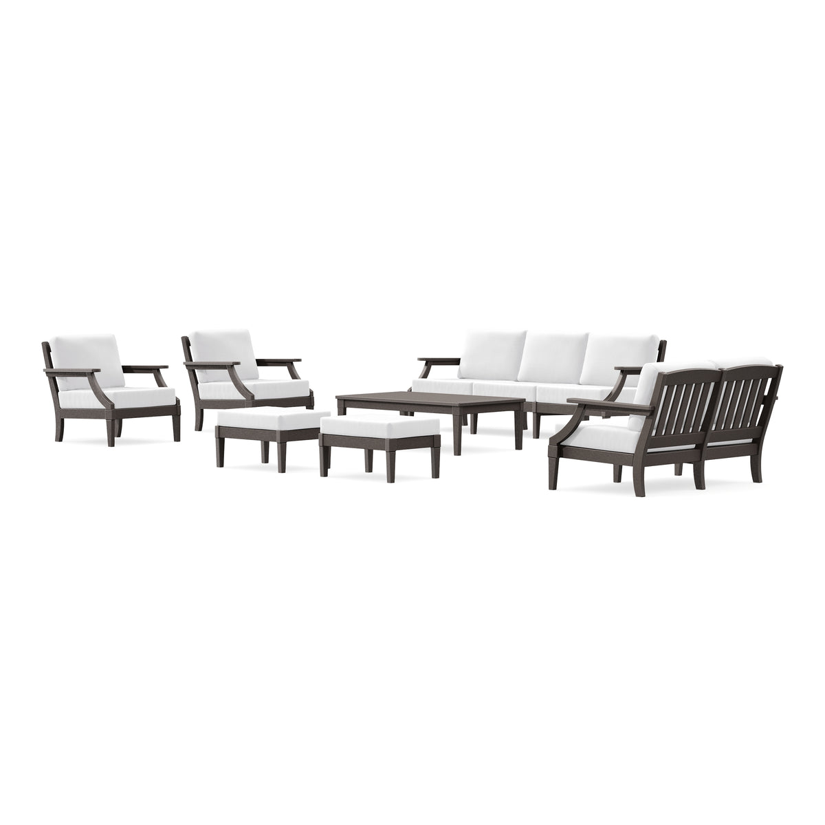 POLYWOOD PW Designer Series Estate 7-Piece Lounge Sofa Set in Vintage Coffee / Natural
