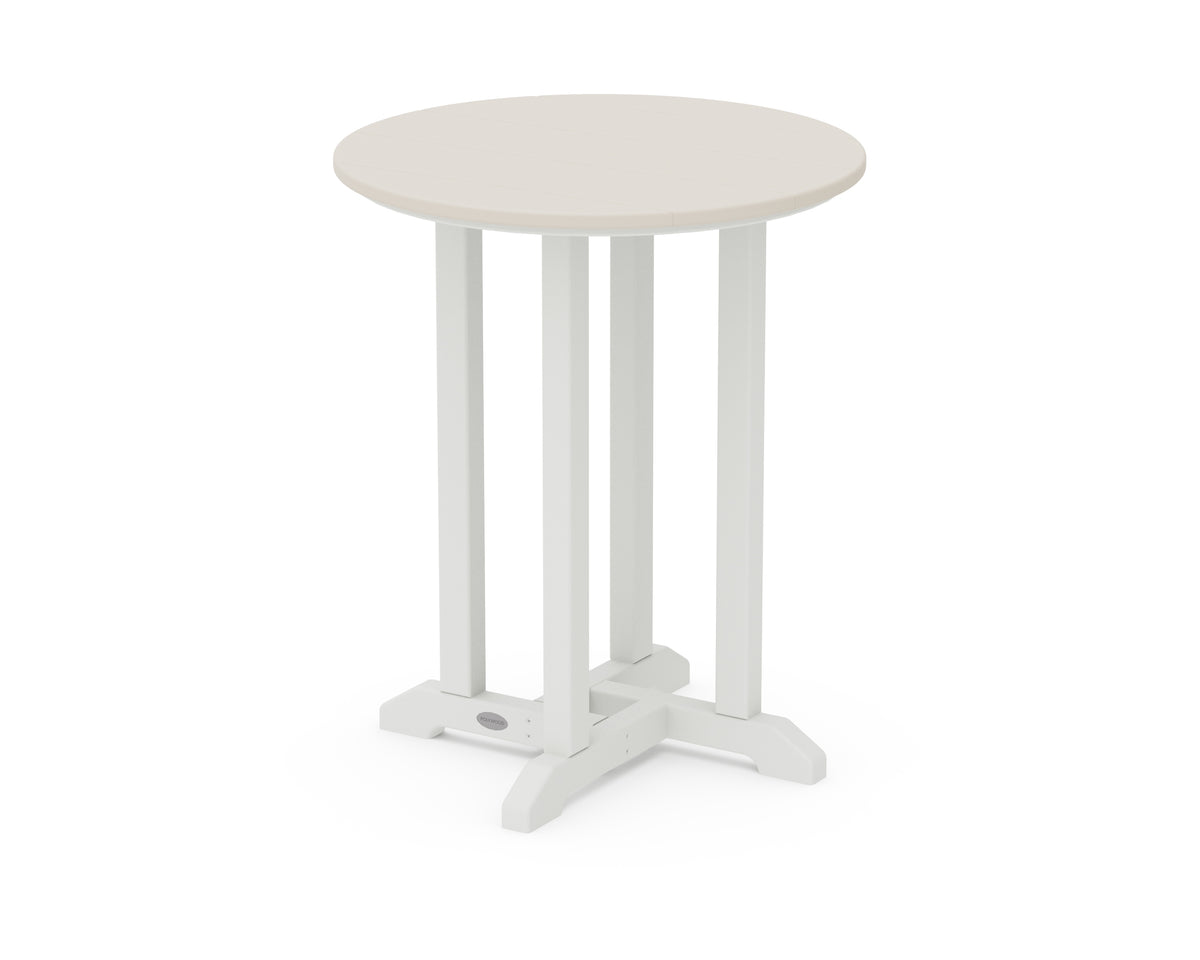 POLYWOOD Contempo 24" Round Dining Table in White / Sand