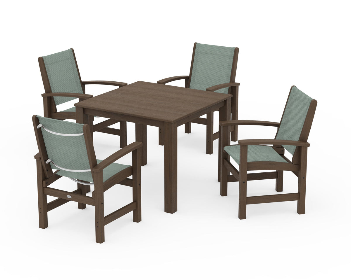 POLYWOOD Coastal 5-Piece Parsons Dining Set in Kona / Dupioni Sea Mist