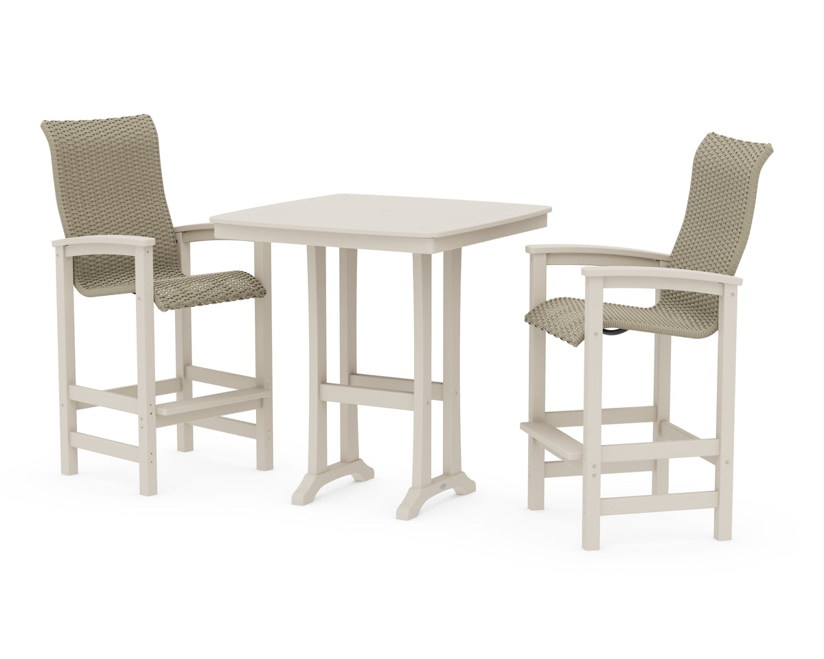 POLYWOOD Coastal Woven High-Back 3-Piece Bar Set in Sand / Dune Grass