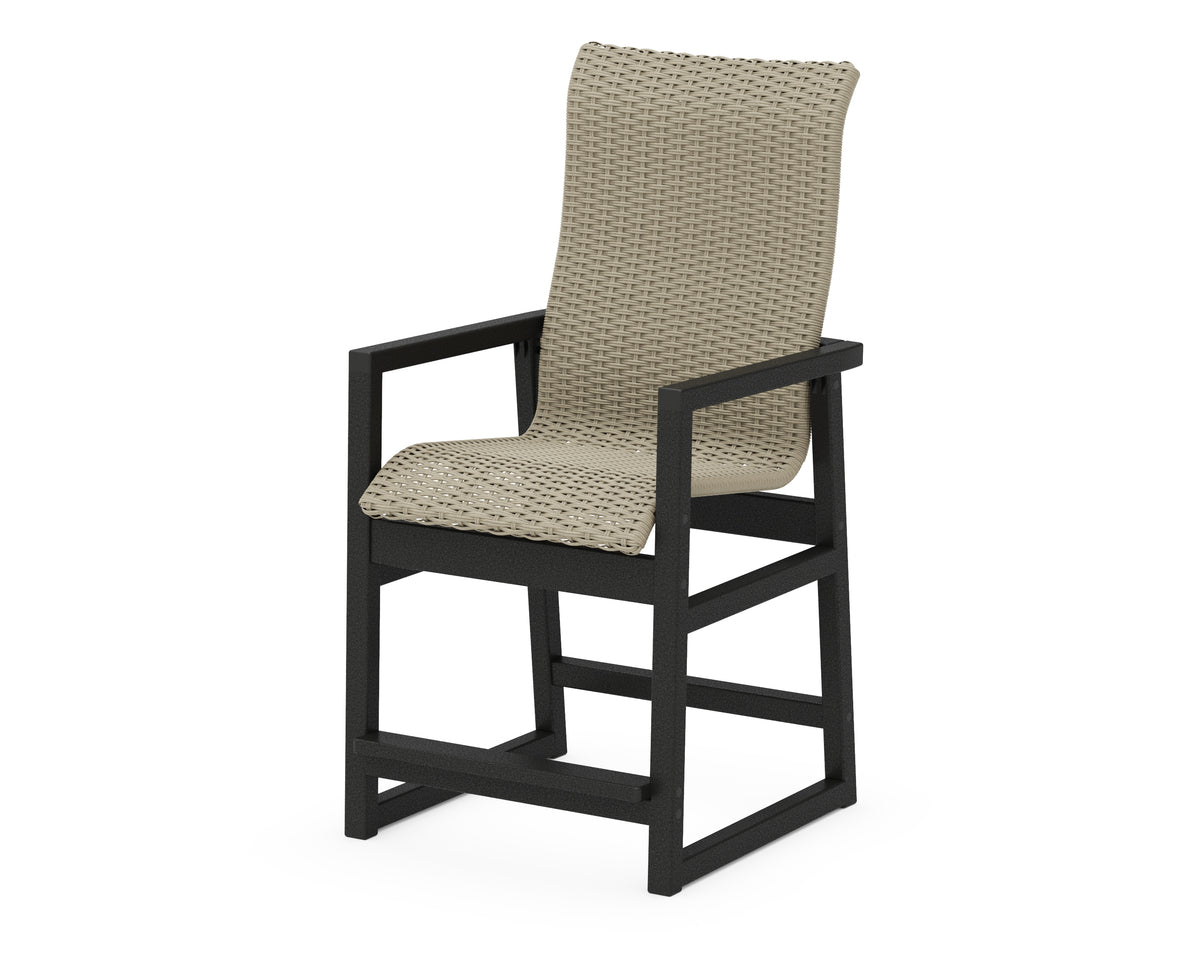 POLYWOOD EDGE Woven High-Back Counter Arm Chair in Black / Dune Grass
