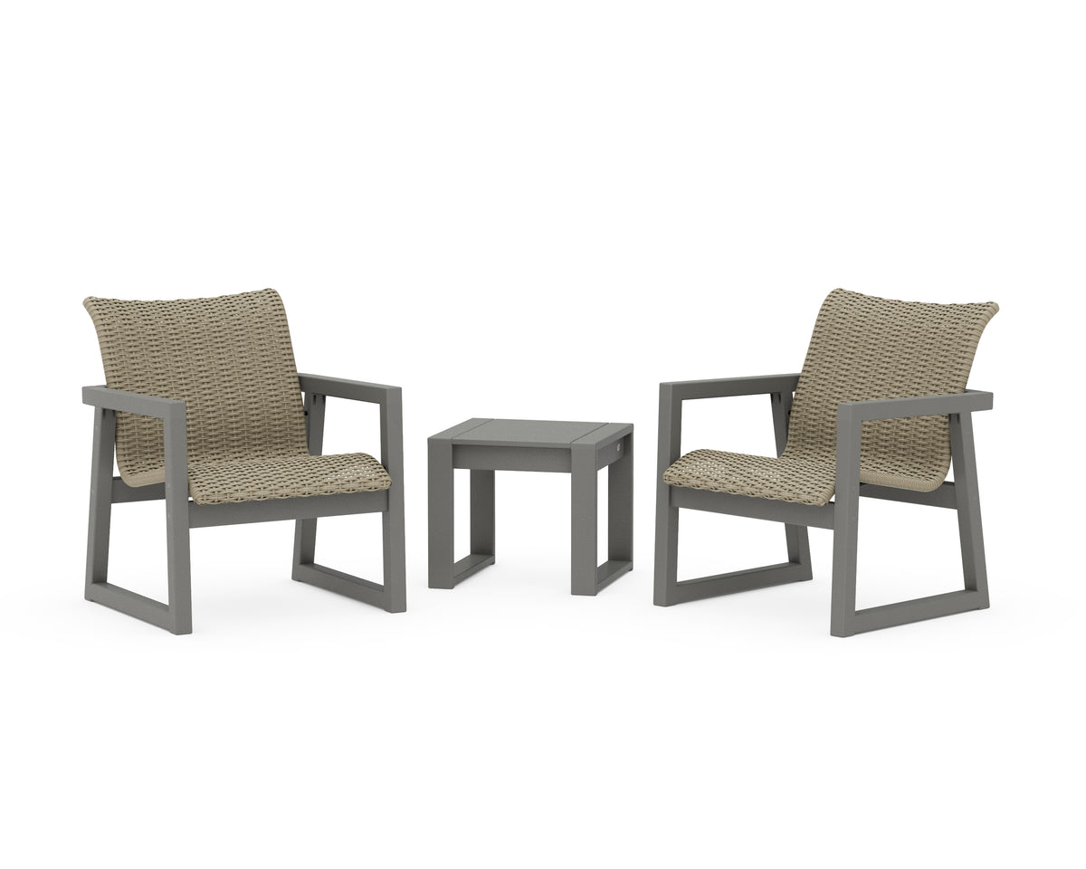 POLYWOOD EDGE Woven 3-Piece Lounge Chair Seating Set in Slate Grey / Dune Grass