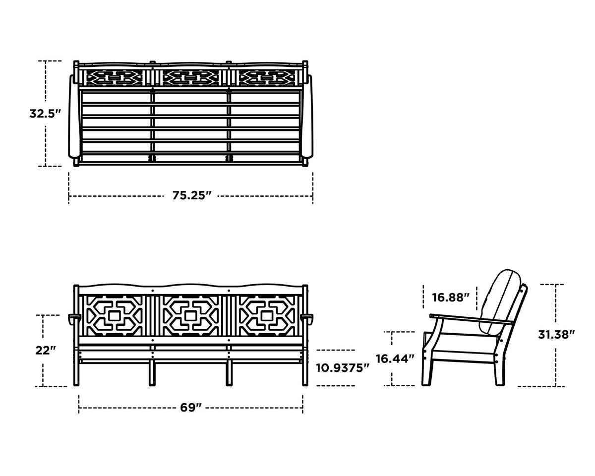 POLYWOOD Chinoiserie Deep Seating Sofa dimensions