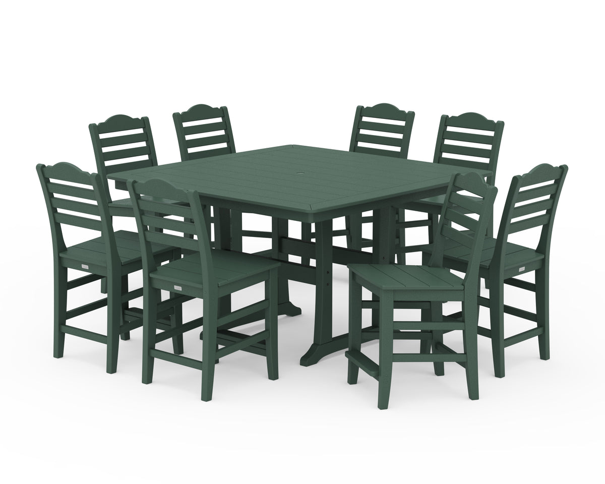 POLYWOOD Savannah Side Chair 9-Piece Square Counter Set with Trestle Legs in Green