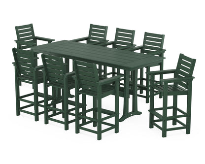 POLYWOOD Captain 9-Piece Farmhouse Bar Set with Trestle Legs in Green