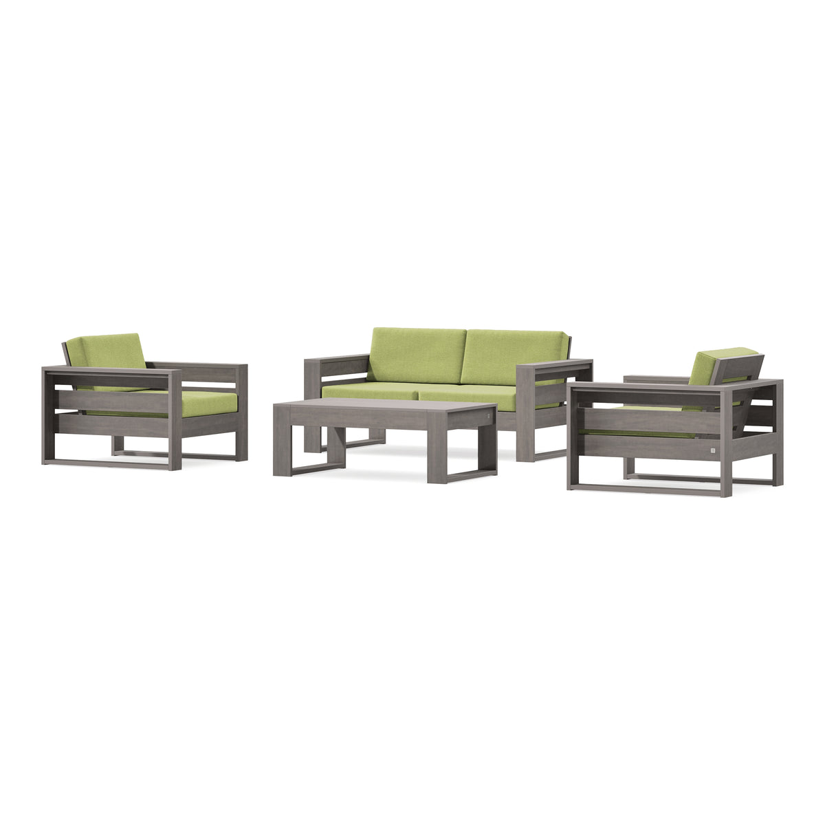 POLYWOOD PW Designer Series Latitude 4-Piece Lounge Loveseat Set in Driftwood / Chartreuse Boucle