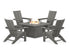 POLYWOOD Modern Curveback Adirondack 5-Piece Conversation Set with Fire Pit Table in Slate Grey