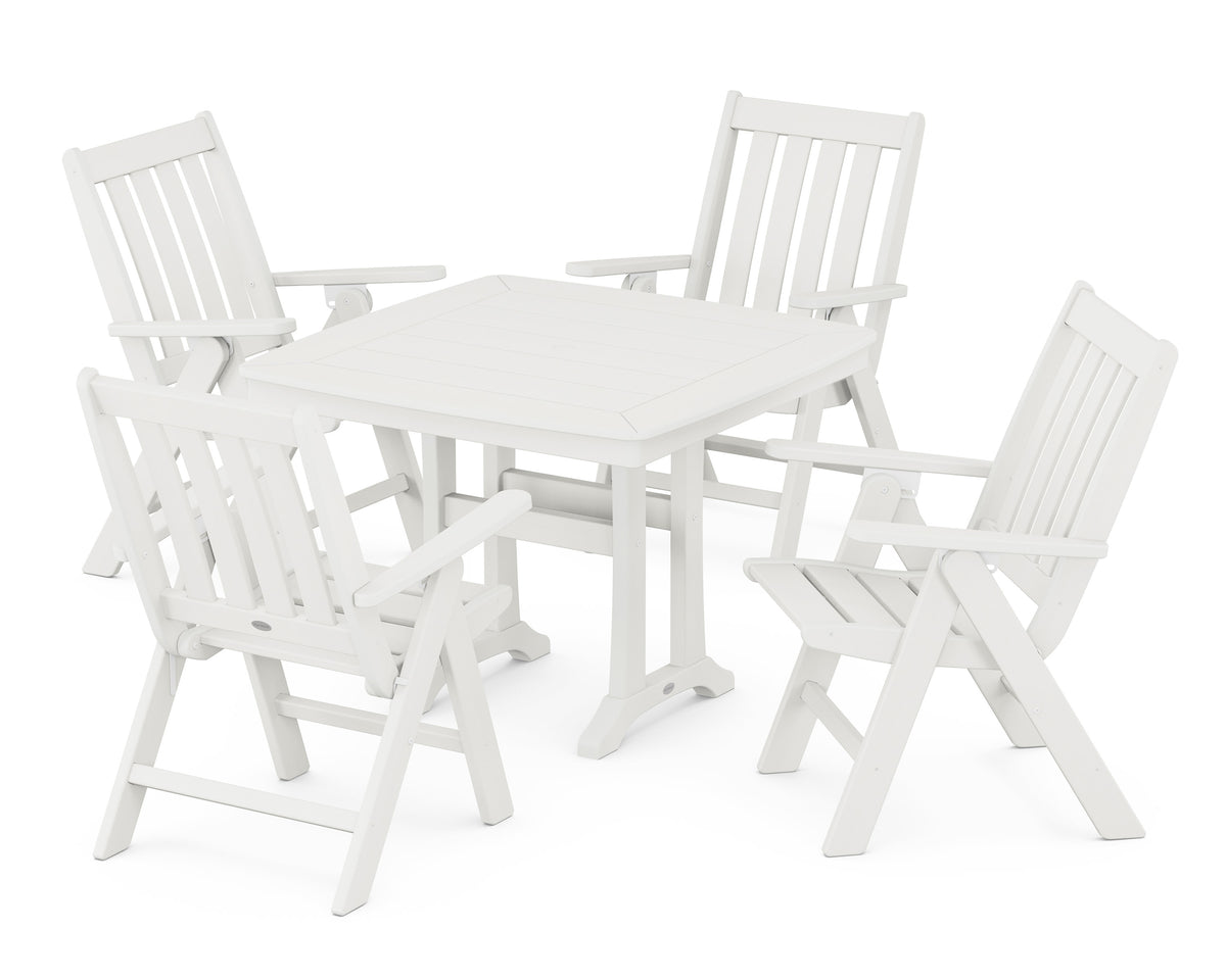 POLYWOOD Vineyard Folding 5-Piece Dining Set with Trestle Legs in Vintage White