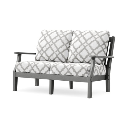 POLYWOOD Chinoiserie Deep Seating Loveseat in Slate Grey / Trellis Grey Mist