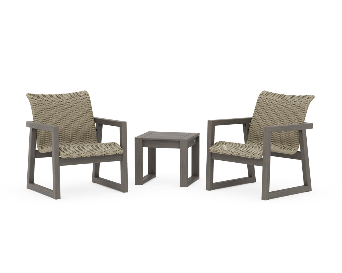 POLYWOOD EDGE Woven 3-Piece Lounge Chair Seating Set in Driftwood / Dune Grass