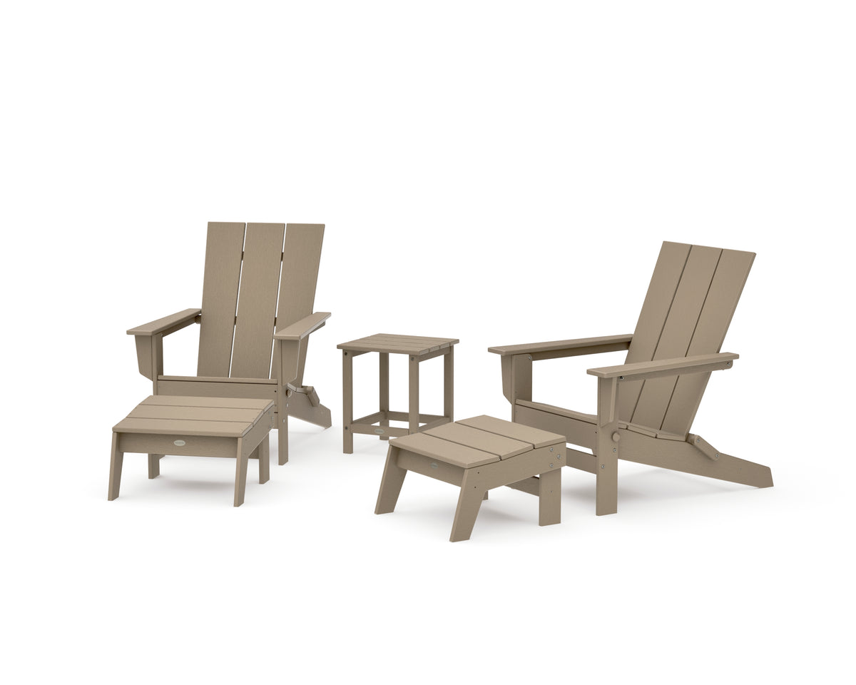 POLYWOOD 5-Piece Modern Studio Folding Adirondack Set with Ottomans and Side Table in Vintage Sahara