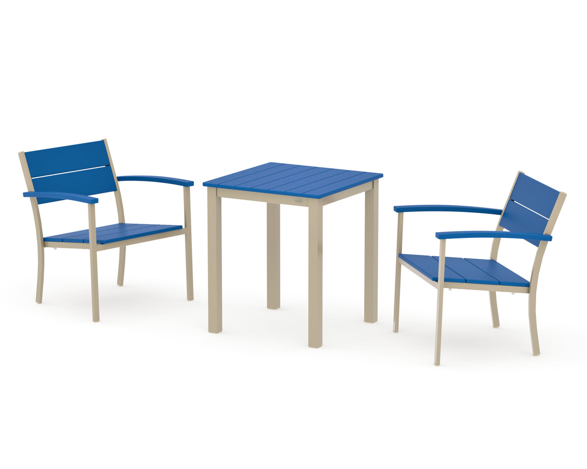 POLYWOOD Main Street 3-Piece Square Dining Set in Sand / Pacific Blue