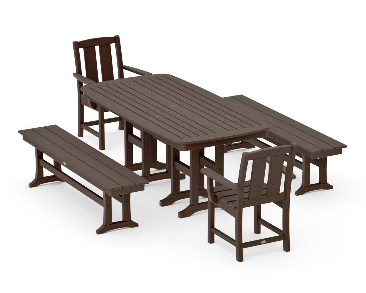 POLYWOOD Mission 5-Piece Dining Set with Benches in Kona