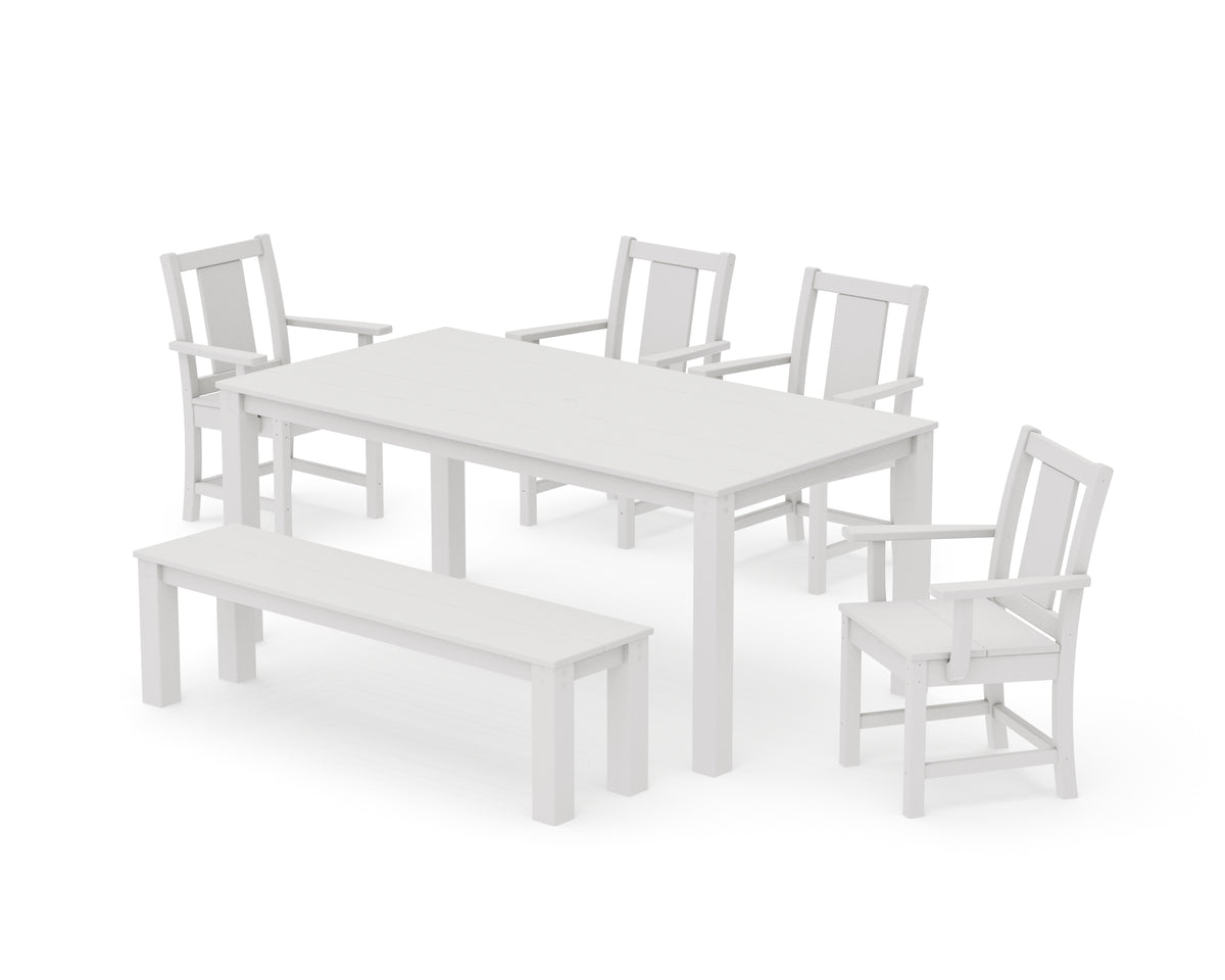 POLYWOOD Prairie 6-Piece Parsons Dining Set with Bench in Vintage White