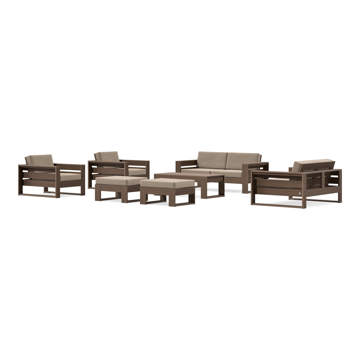 POLYWOOD PW Designer Series Latitude 7-Piece Lounge Loveseat Set in Kona / Spiced Burlap