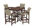 POLYWOOD Coastal Woven 5-Piece Bar Set with Trestle Legs in Mahogany / Dune Grass