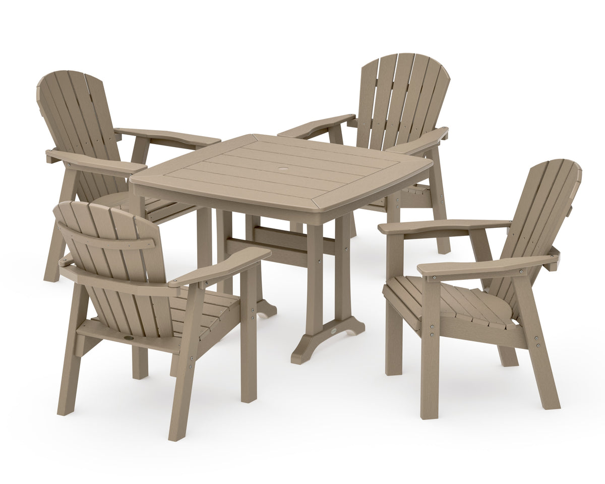 POLYWOOD Seashell 5-Piece Dining Set with Trestle Legs - 37" Table in Vintage Sahara