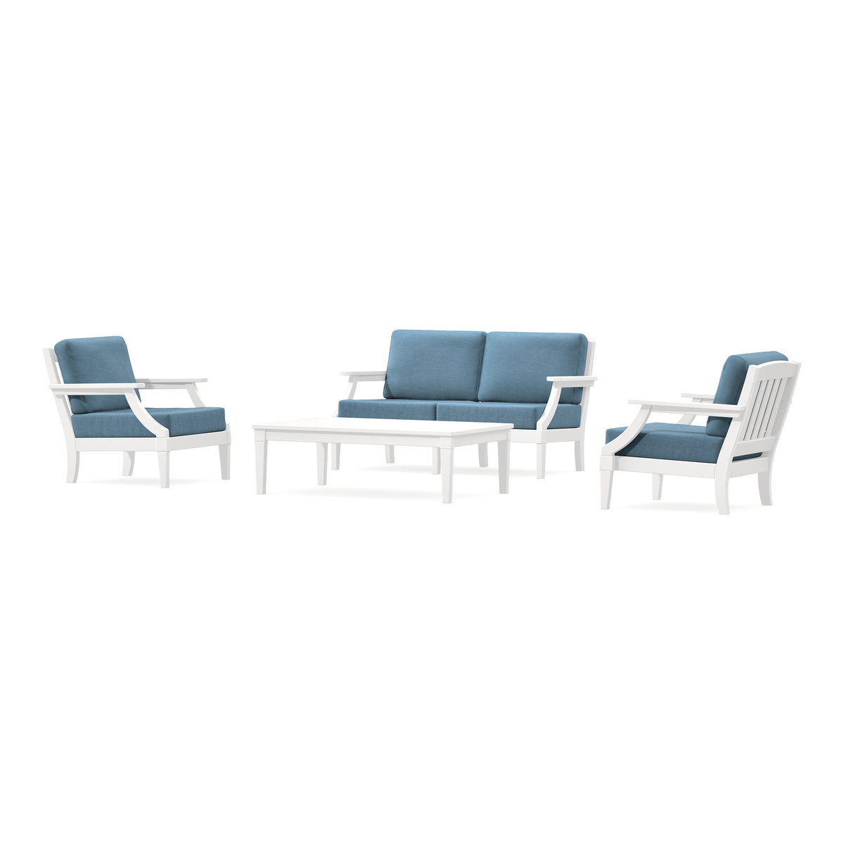 POLYWOOD PW Designer Series Estate Lounge 4-Piece Loveseat Set in Vintage White / Sky Blue