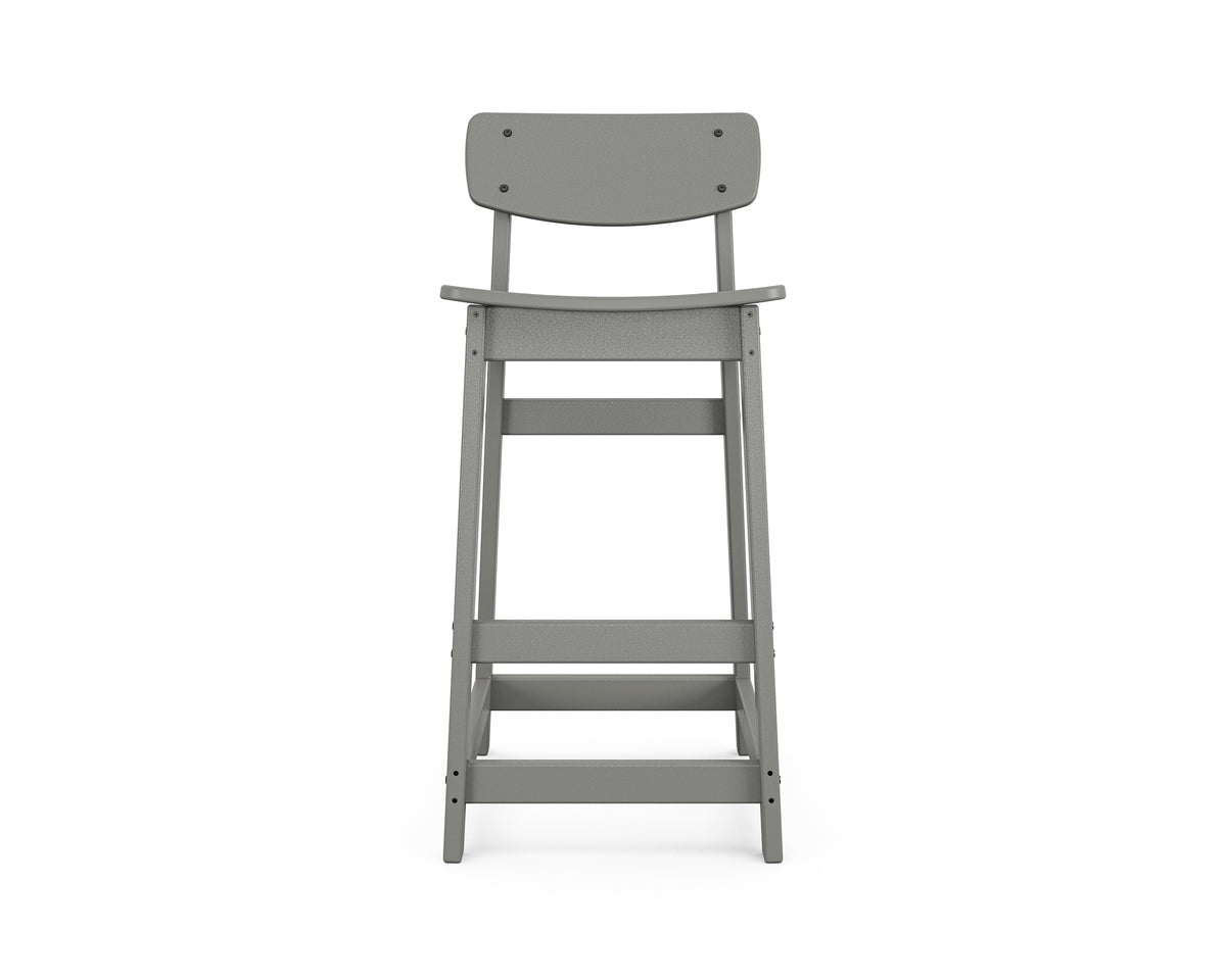 Angled view of the POLYWOOD Modern Studio Urban Lowback Bar Chair in Slate Grey