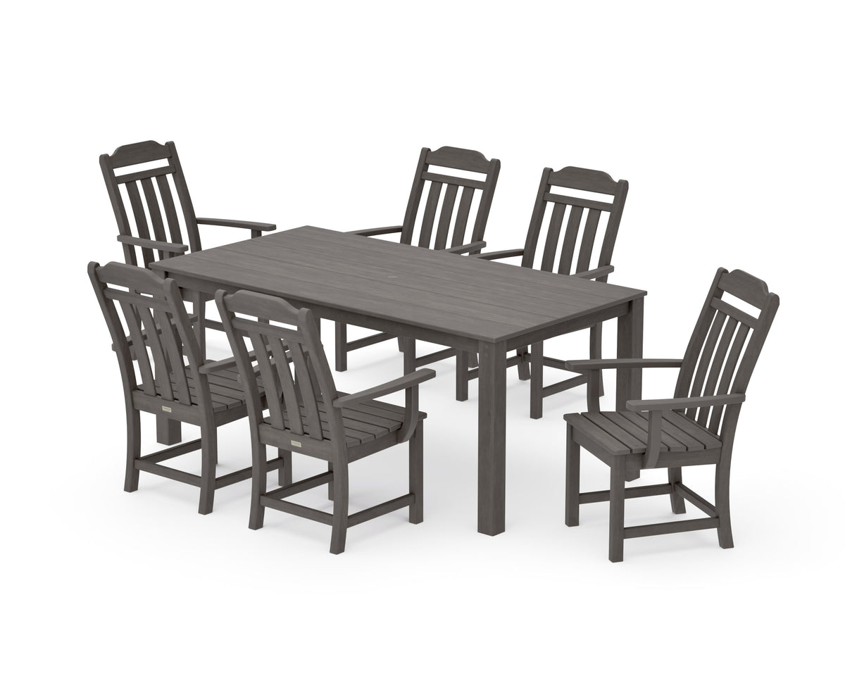 POLYWOOD Cottage Arm Chair 7-Piece Parsons Dining Set in Driftwood